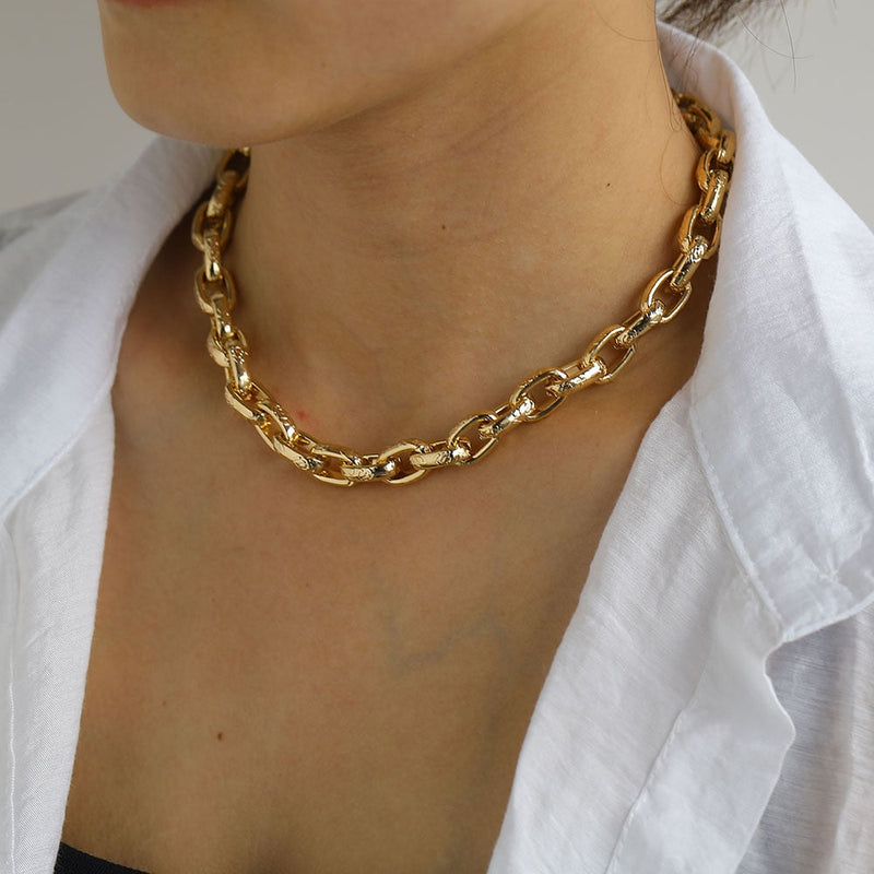 Gold Chunky Cable Chain Choker Necklace