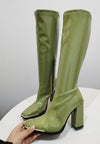 Chelsea Patent Leather Knee High Boots with Metal Tip on Toe