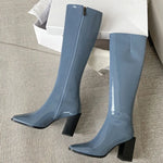 White Knee High PU Boots with Square Toe