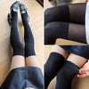 Black Honeycomb Knit Edge Fake Knee High Stockings - Full Length Pantyhose with Sheer Foot