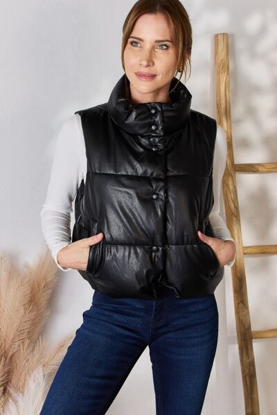 GOING FAST!!  Limited Stock!! Love Tree Faux Leather Snap and Zip Closure Vest Coat